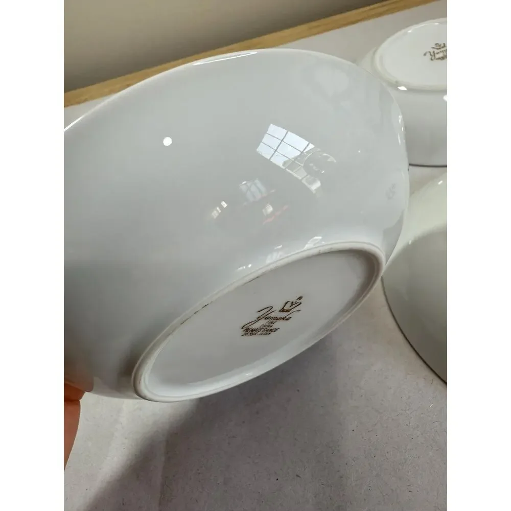 Yamaka Fine China Renaissance 2659R Fruit Bowls Set of 4, Sage Green Gold